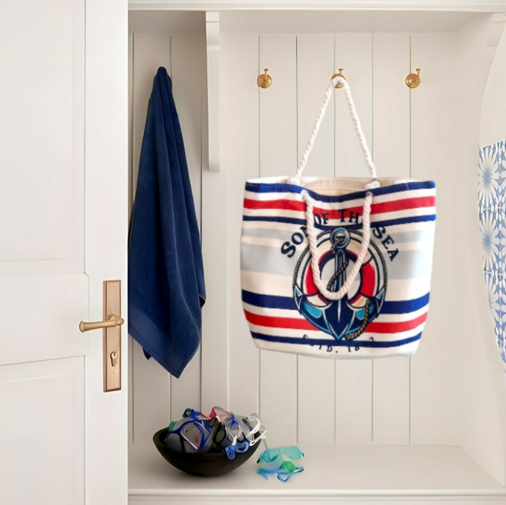 ● Eco Friendly Nautical Theme Beach Bag - Picture 1 of 16